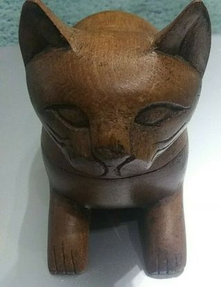 Antique/vintage Hand Carved Wooden Cat Statue With Secret Compartment