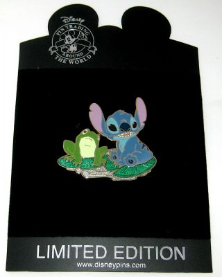 Stitch RARE LE Disney Pin Little Charmer Frog Lily Pad Pond Cute Translucent 2