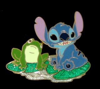 Stitch RARE LE Disney Pin Little Charmer Frog Lily Pad Pond Cute Translucent 3