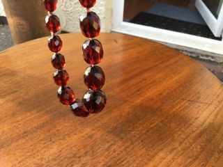 Vintage Cherry Red Bakelite Faceted Amber Necklace 52 Grams.