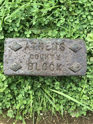 Antique Paver Brick Labeled “athens County Block” Sideways Diamond Lug Ohio
