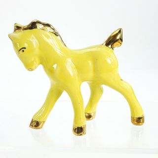 Vintage Yellow 4 " Pony Horse Ceramic Figurine W/ Gold Mane Tail Hooves