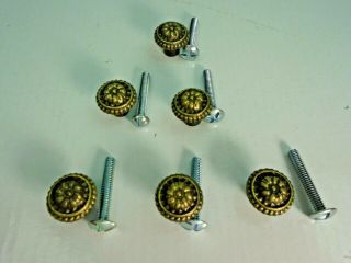 6 Antique Style French Provincial Brass Floral Knobs Pulls Handles Long Screw