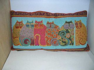 Laurel Burch Six Cats Colorful Throw Pillow