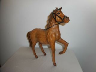 Vintage Chestnut Leather Horse Sculpture 13 " Tall X 12 " Long
