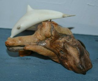 Vintage Dolphin On Burlwood Sculpture By John Perry Is A Collectible Marine Life