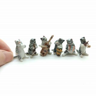 6 Grey Cat Ceramic Figurine Animal Dollhouse Miniature Musical 1/12 - Fg033