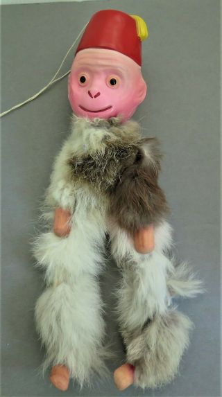 Vintage Celluloid Face Monkey W/fez Real Fur Carnival Fair Prize Minty