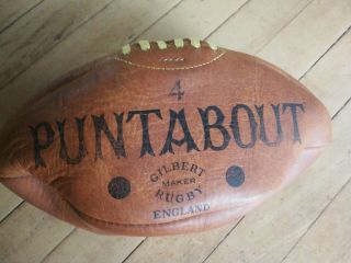 Vintage Puntabout Gilbert Rugby Ball Leather Size 4 1950s 1960s Laced Antique