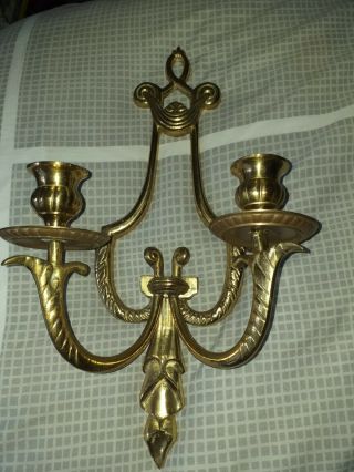 Vintage Antique Brass Double Arm Wall Sconce Candle Holder Over 1.  5kg 16 " Long