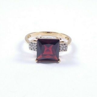Garnet Diamond Ring 9 Carat Gold Vintage Size N1/2 2.  4g