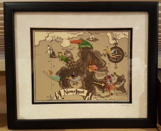 Rare Peter Pan Pirate Map (neverland) Framed Pin Set Le Disney W/