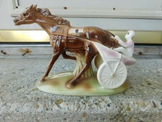 Gorgeous Vintage Large Harness Horse Racing Ceramic Figurine