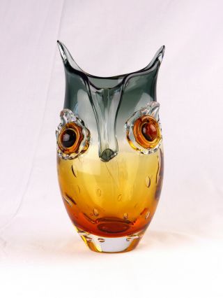 Large Vintage Murano Style Glass Owl Vase 24 cms 9.  5 