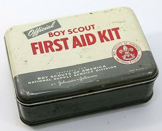 Boy Scouts First Aid Kit In Tin Made In Usa Vintage Incomplete Vguc