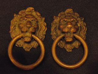 Two Antique Lion Head Ring Drawer Pulls Keller Brass Co.  Kbc14577