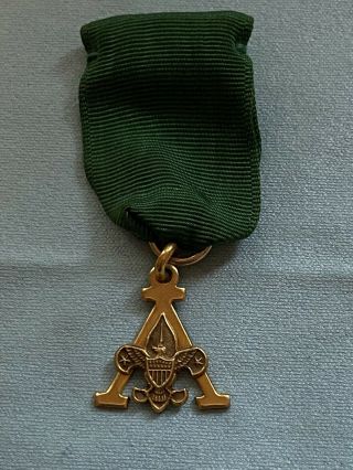 Vintage Bsa Scouter Training Award 1/20 10k Gold Filled - Solid Green Ribbon