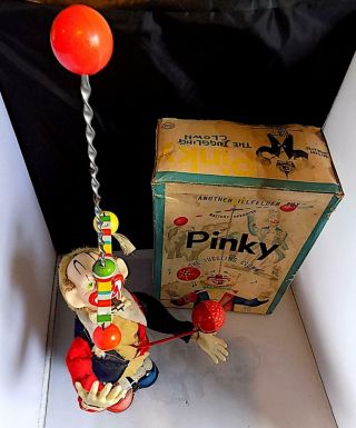 Vintage Tinplate Battery - Operated Pinky The Juggling Clown,  Alps,  Japan.  Vgib
