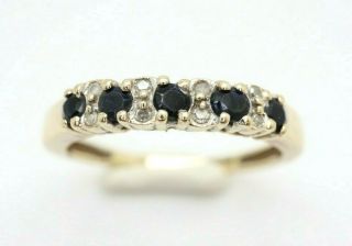 Vintage 9ct Gold Sapphire & Diamond Half Eternity Ring,  Size O 1/2