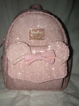 Disney Loungefly Minnie Mouse Millennial Pink Sequined Mini Backpack
