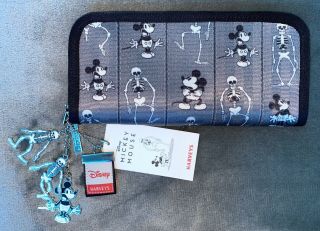 Disney Harveys Seatbelt Spooky Mickey Mouse Skeletons Ghost Clutch Wallet Nwt