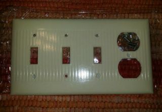 Vintage Mid Century Bakelite 3 Toggle 1 Gang Light Switch Outlet Plate Lines