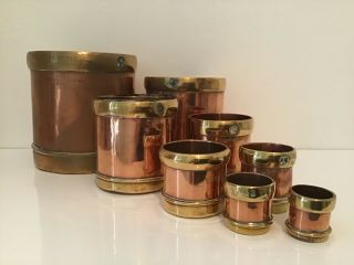 Set Of Eight Vintage Graduated Copper And Brass Indian Seer Grain Measures Cups