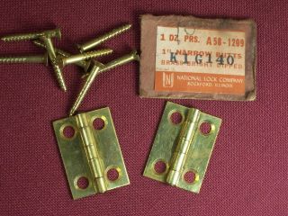 2 Vintage National Usa Jewelry Box Solid Brass Hinges And Screws 1 " X 3/4 "