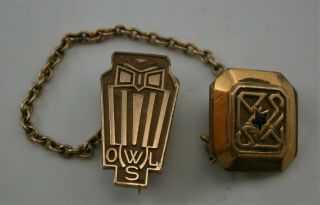 O (w) Ls Order Of Owls & Order Of Eastern Star Fraternal Double Pin,  Art Deco Owl