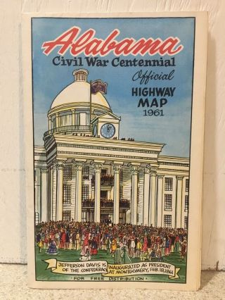 Vintage Alabama 1961 Civil War Centennial Illustrated Hwy.  Road Map 34 X 22