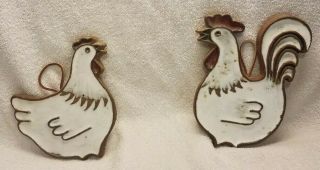 Victoria Littlejohn Ceramics Chicken & Rooster Trivets With Wall Hangers Cork