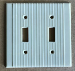 Mcm Deco Ribbed Ivory Bakelite Electric 2 Light Switch Plate Wall Cover Leviton