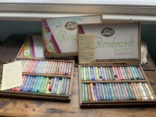 Vintage Artists Talens & Zoon Rembrandt Soft Pastels Three Wooden 48 Pc Boxes
