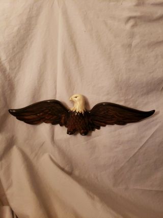 Vintage Brown & White Ceramic Bald Eagle Wall Plaque Figurine