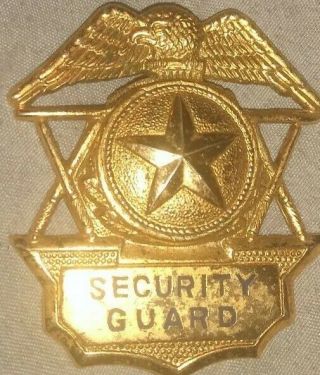 Vintage Brass Security Guard Officer Hat Badge Star Eagle Obsolete