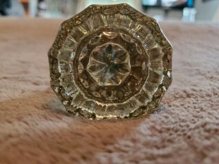 Vintage Antique Glass 12 Point Single Door Knob With Brass Base And Stick
