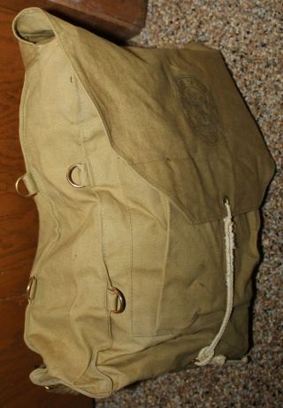 Bsa 1950s Canvas Boy Scout Backpack 573 Khaki Haversack Hiking Steampunk Bookbag