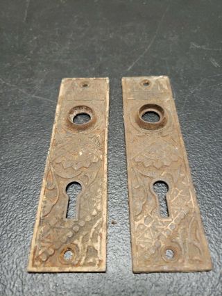 2 - Antique Eastlake Stamped Metal Door Knob Backplate Escutcheon