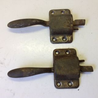 Pair Antique Nickel Over Brass Ice Box Latches Hardware Parts