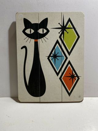 Vintage Mid Century Retro Cool Cat Signed Art Work