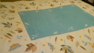 VTG MCM California Hand Prints Tablecloth aqua mosaic leaves Turquoise 2