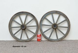 2x Vintage Old Wooden Cart Carriage Wagon Wheels Wheel - 45 Cm