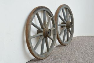 2x vintage old wooden cart carriage wagon wheels wheel - 45 cm 2