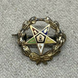 Vintage Marked 10k Gold W/ Enamel Top Masonic Pin Masons Order Of Eastern Star