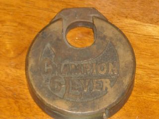 Antique Brass Champion 6 Lever Pancake Pad Lock - No Key