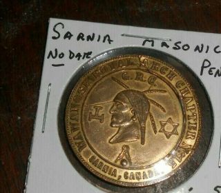 Sarnia Ontario Canada Masonic Penny Token No Date