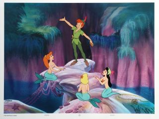 Disney Animation Art Limited Edition Cel Featuring Peter Pan And The Mermaids