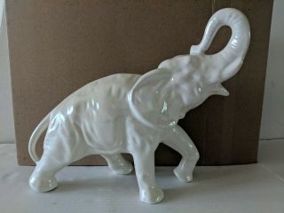 Large White Iridescent Elephant Pearlized Porcelain 12 - In Long 9.  5 In Tall
