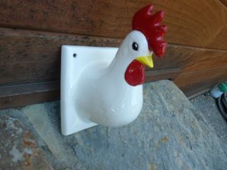 Towle ? Vintage White Ceramic Chicken Head Towel Apron Holder Wall Hook