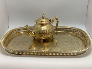 Vintage Handcrafted Moroccan Tea Serving Tray Set 1 Teapot 1 Tray